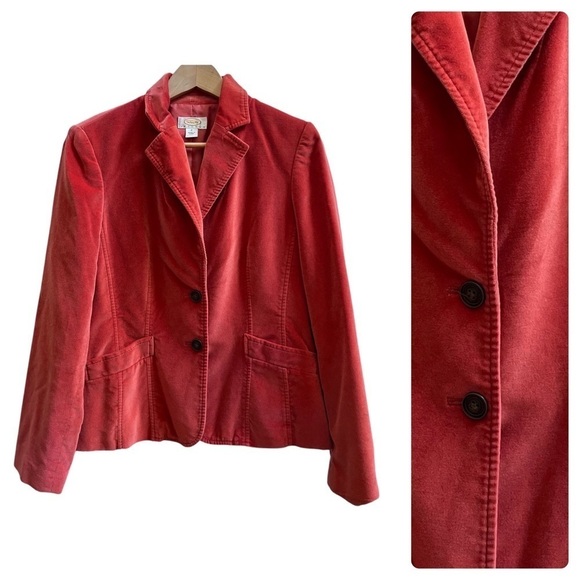 Talbots Vintage Burnt Orange Velvet Silk Blend 2 Button Blazer Petite Size 8 - Picture 14 of 14